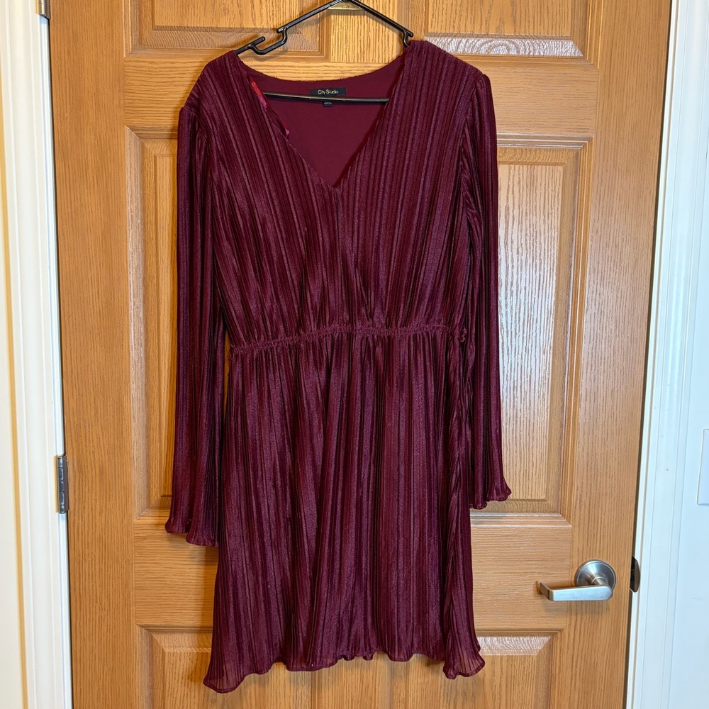 City Studio Deep Burgundy Long Sleeve Dress